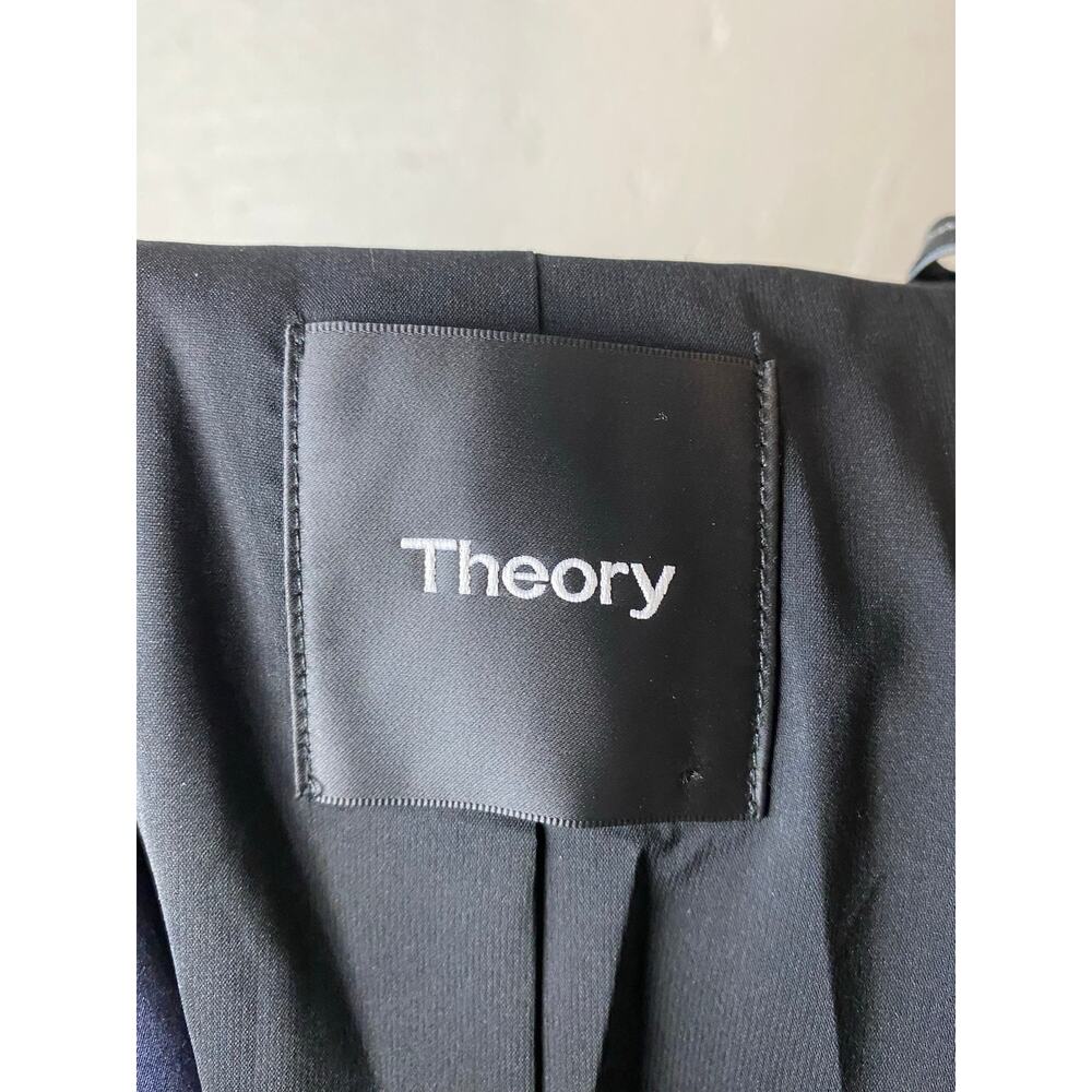 THEORY SILK TRENCH Coat Midnight Blue Sz Large NWT Elegant Designer Classic Fit - Picture 9 of 12